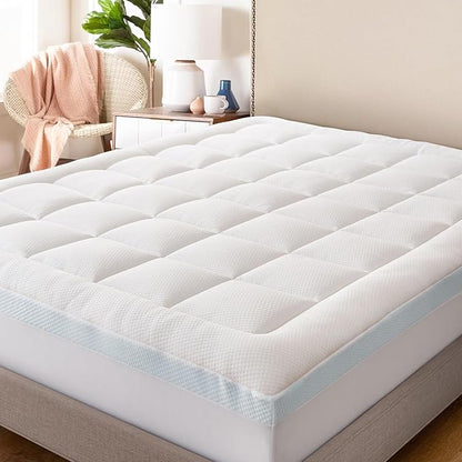 ELEMUSE King Size Dual Layer 3 Inch Memory Foam Mattress Topper for Pressure Relief, Breathable Pillow Top Mattress Pad with Deep Pocket, Enhanced Support, Non-Slip Design & Removable & Washable