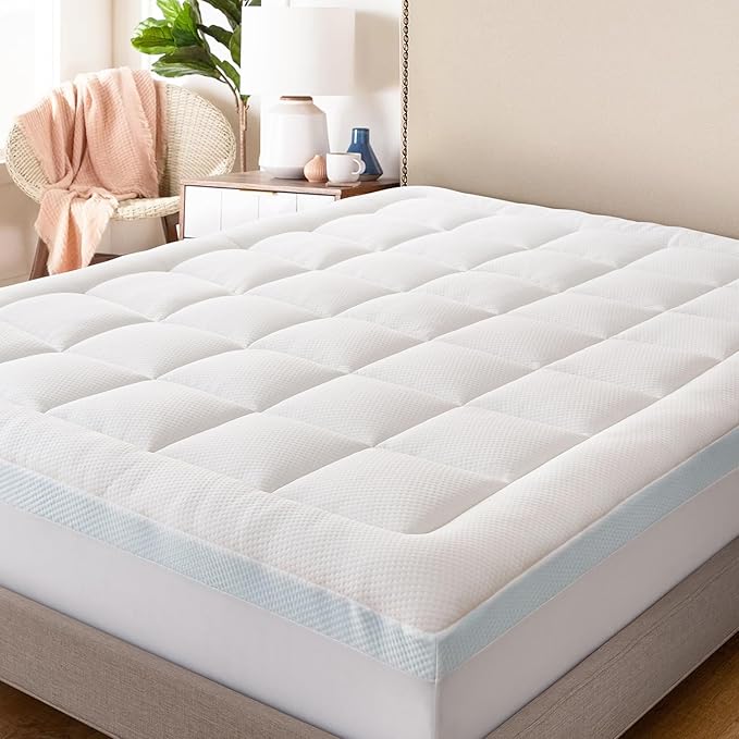 ELEMUSE Full Size Dual Layer 3 Inch Memory Foam Mattress Topper for Pressure Relief, Breathable Pillow Top Mattress Pad with Deep Pocket, Enhanced Support, Non-Slip Design & Removable & Washable