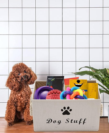 Morezi Canvas Pet Toy and Accessory Storage Bin, Basket Chest Organizer - Perfect for Organizing Pet Toys, Blankets, Leashes and Food - White