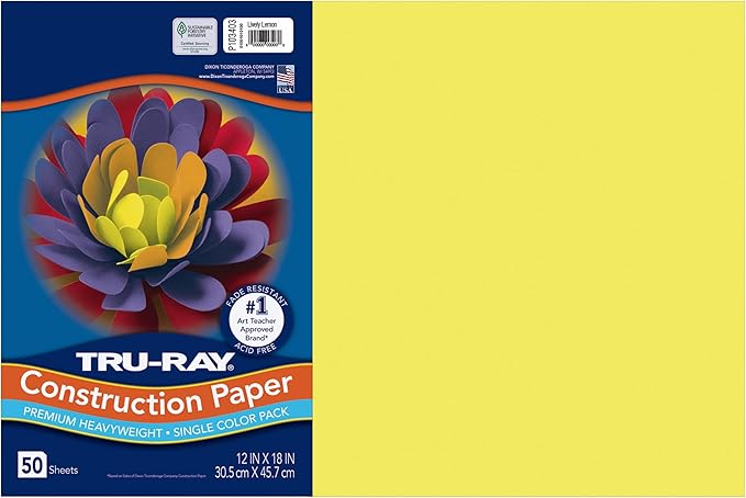 Tru-Ray® Heavyweight Construction Paper, Lively Lemon, 12" x 18", 50 Sheets