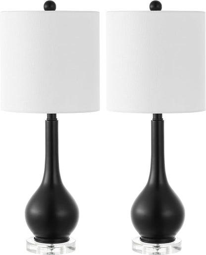 JONATHAN Y 25" Oil Rubbed Bronze Metal and Crystal Teardrop LED Table Lamp for Bedroom Living Room Bedside Nightstand, White Linen Drum Shade, LED Bulb Included, Set of 2 (JYL5010C-SET2)