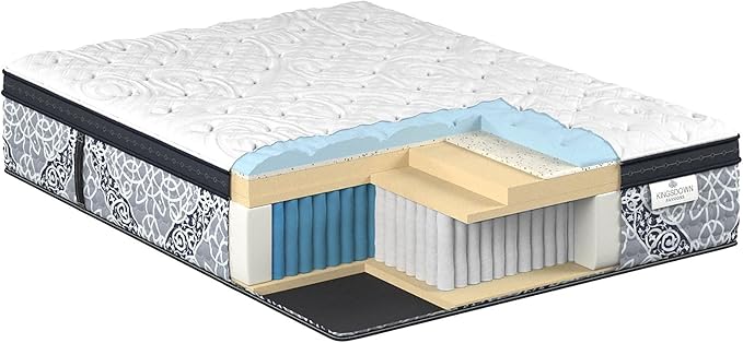 Kingsdown Firm Euro Pillow Top Hybrid Twin XL Mattress Cooling Gel Memory Foam Layer Multi-Layered Motion Isolation Cool Sleep Quilted Top Luxury Mattresses, 15-inch, Passions Engleson