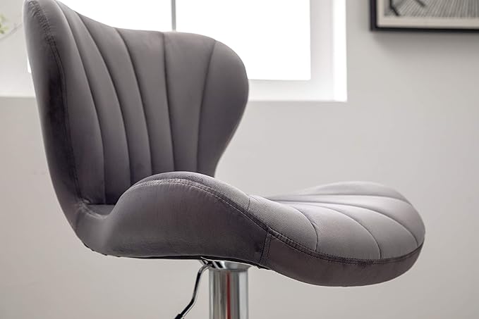 Roundhill Furniture Ellston Velvet Adjustable Swivel Barstools in Gray, Set of 2, Grey