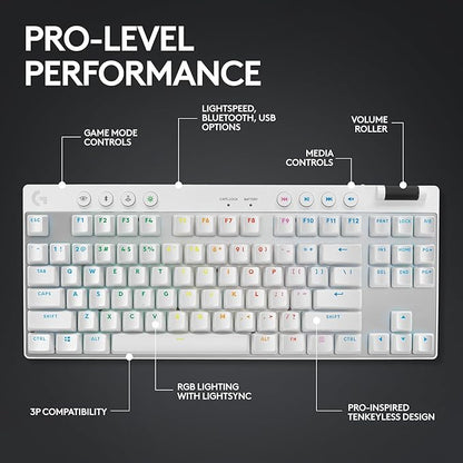 Logitech G PRO X TKL Lightspeed Wireless Gaming Keyboard, Ultra-Portable Tenkeyless Design, LIGHTSYNC RGB, PBT keycaps, Tactile Switches (GX Brown) - White