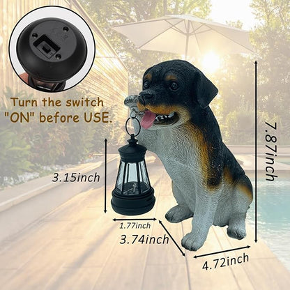 Solar Garden Statues Dog Figurine with LED Light Lantern Outdoor Art Decor for Patio Lawn Yard Housewarming Home Ornaments Gifts for Dog Lovers Mom Grandma Women