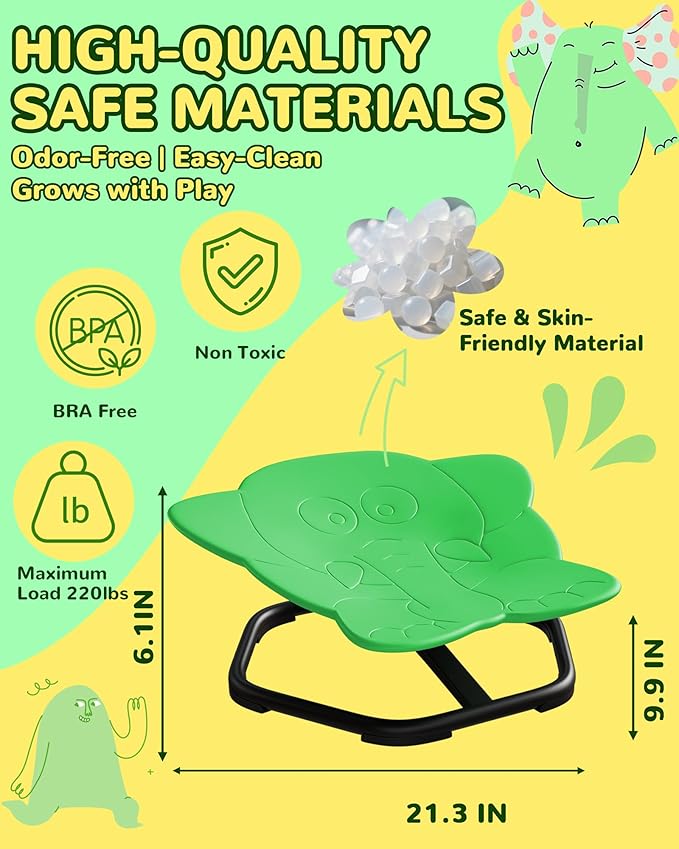 Spinning Chair for Autistic Kids, Sit and Spin, Sensory Toys for Kids with Autism, Toddlers & ADHD Children, Sensory Products Swivel Chair, Dark Green