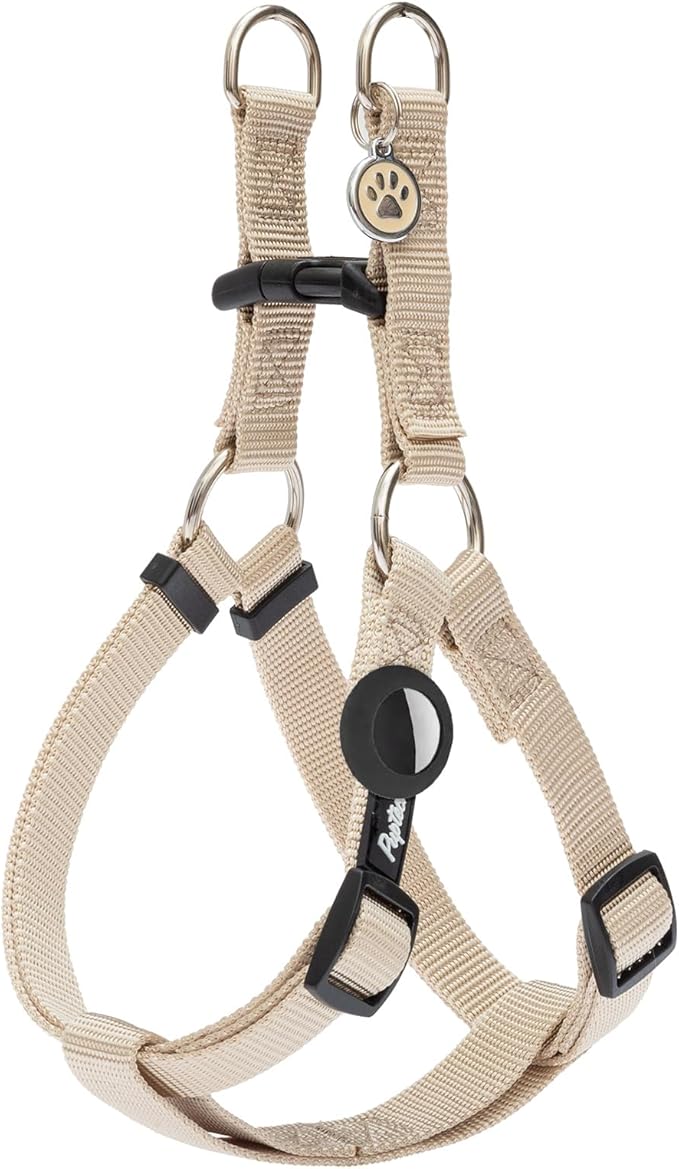 PUPTECK No Pull Dog Harness Soft Adjustable Basic Nylon Step in Puppy Vest Outdoor Walking with ID Tag and A-ir Tag Case, Cream, M