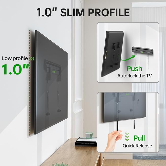 No Stud TV Wall Mount Low Profile for Most 26-60" Televisions up to 100 lbs,No Dril Monitor Mount for Drywall, Studless Wall Mount Bracket Max VESA 400x400mm for Flat Screen&Curved TVs, Easy Install