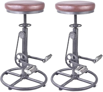 Topower Vintage DIY Bar Stool Bicycle Chain Iron Pedal Retro Industrial Height Adjustable Bicycle Wheel Design bar Chair Set of 2 Silver