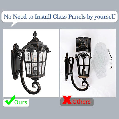 Black Roman Outdoor Light Fixture, 17.7"H Dusk to Dawn Outdoor Lighting Wall Light, Waterproof Outside Porch Light Wall Sconce, Exterior Wall Lantern Lamp with Water Glass for Garage Porch Doorway