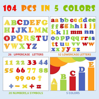 LovesTown 104 PCS Alphabet Magnetic Letters and Numbers for Toddlers,ABC 123 Fridge Educational Set,Great Learning Gift from Parents or Teachers (Pack of 2)