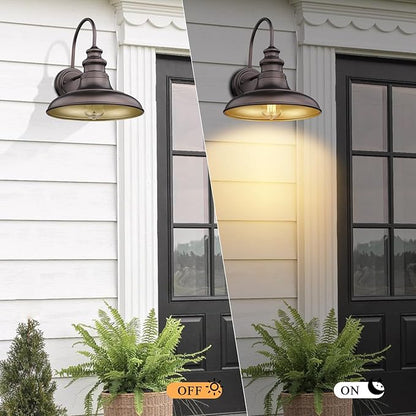 Outdoor Barn Light Fixture Farmhouse Wall Mount Light Wall Sconce Exterior Wall Lighting Fixture Industrial Bronze Finish Lantern for Porch with Gold Interior, 4Pack, RZ004-4PACK ORB