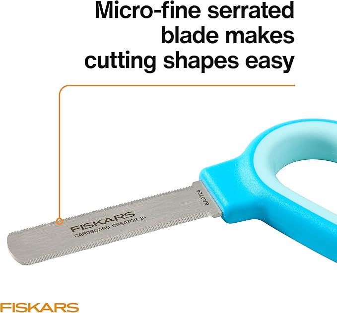 Fiskars Kids Cardboard Creator – Safer Cardboard Cutting Tool with Ergonomic SoftGrip Handle, For Craft and School Supplies, 5 inches