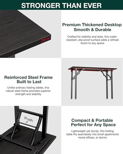 Frylr Small Folding Computer Desk – 35.8 Inch Portable Table for Craft and Study, Lightweight Desk for Small Spaces, Foldable Laptop Table Built-in AC/USB Outlets for Convenience, Charcoal Wenge