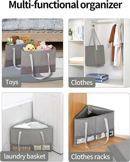 2 Pack Rigid Hanger Organizer, Triangle Storage Bin with Lid, Hanger Holder Stand for Space Saving, Clothes Organizer Stacker for Closet Laundry Rooms