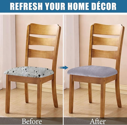 Smiry Velvet Seat Covers for Dining Room Chair Set of 2, Stretch Fit Removable Washable Chair Seat Cushion Protector Slipcovers with Ties, Light Grey