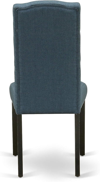 East West Furniture NOCE5-BLK-21 5 Piece Kitchen Table Set for 4 Includes a Rectangle Dining Table with Butterfly Leaf and 4 Mineral Blue Linen Fabric Parsons Chairs, 32x54 Inch, Black