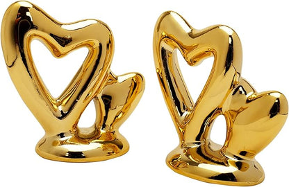 Gold Small Animal Statue Heart Statue Decor Modern Style Ceramic Gold Heart Animal Figurines Statues for Home Decor Accents Living Room Office Table Bookshelf Desk Bedroom Decorative Objects