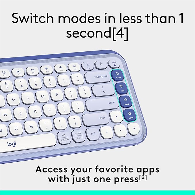 Logitech POP ICON Keys Wireless Bluetooth Keyboard, Comfortable Typing, Programmable Keys, Easy-Switch Between up to 3 Devices, for Laptop, Tablet, PC – Lilac and Off-White