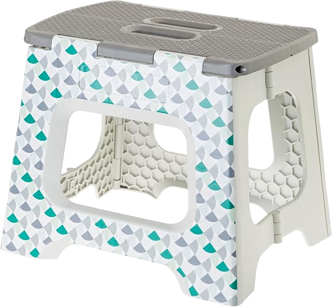 Vigar Compact Step Stool Foldable, 12-1/2-inch Step Stools for Adults up to 330 Pound, Lightweight Stool, Non-Slip Folding Step Stool, Geometric Body
