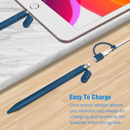 Fintie Silicone Sleeve Compatible with Apple Pencil 1st Generation, Ultra Light Pen Skin Case Cover Soft Protective Pencil Grip Holder with 2 Nib Covers & Cable Adapter Tether, Cyan Blue