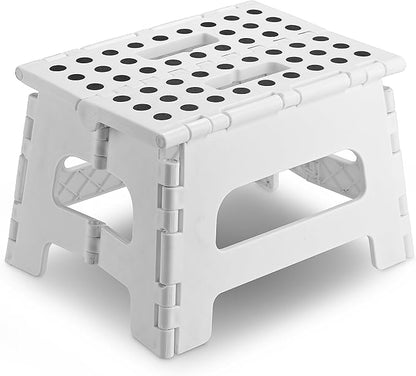 Handy Laundry - Folding Step Stool - Sturdy Enough Collapsible Stool to Support Adults and Safe Enough for Kids - Opens Easy with One Flip - Great for Kitchen, Bathroom or Bedroom (White - 8 Inch)