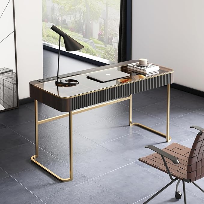 Lartis Makeup Vanity no Mirror with Built-in Outlet Home Office Desk Computer Desk for Makeup Working Studying Intelligent Socket with USB Port