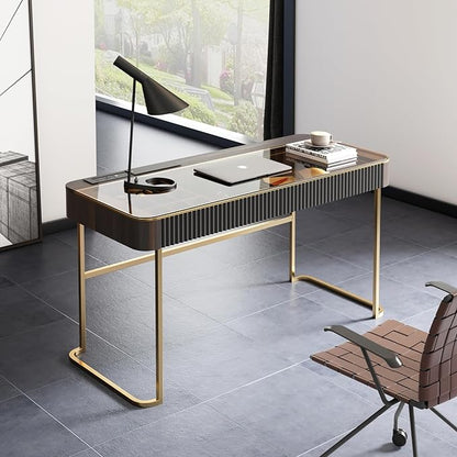 Lartis Makeup Vanity no Mirror with Built-in Outlet Home Office Desk Computer Desk for Makeup Working Studying Intelligent Socket with USB Port