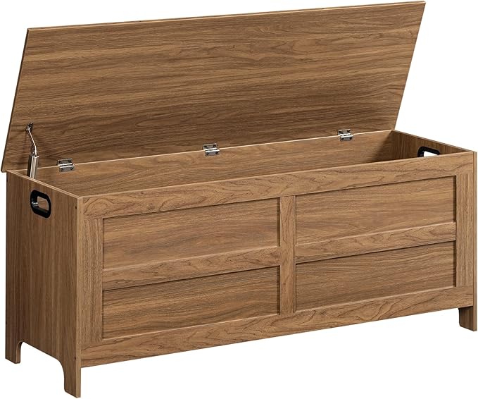 Storage Chest, 47.2” Large Toy Chest, Entryway Storage Trunk, Storage Bench with Safety Hinge, Entrance Bench for Living Room, Entrance, Bedroom, Honey Brown SCOR48901