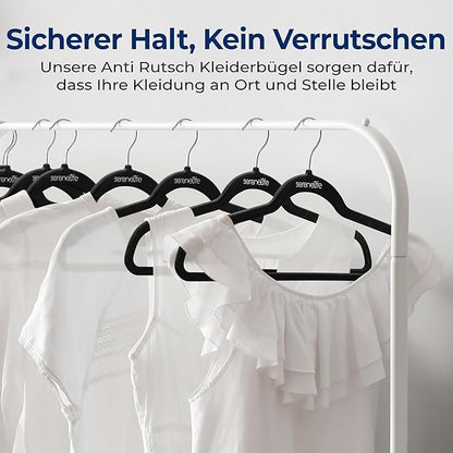 SereneLife Premium Non-Slip Velvet Hangers-Space Saving Heavy Duty Slim Suit Clothes Hanger Set with 360 Degree Swivel Metal Hook,Can Hold Up to 10 Lbs.for Coats, Jackets,Pants & Dress (50-Pack),Black
