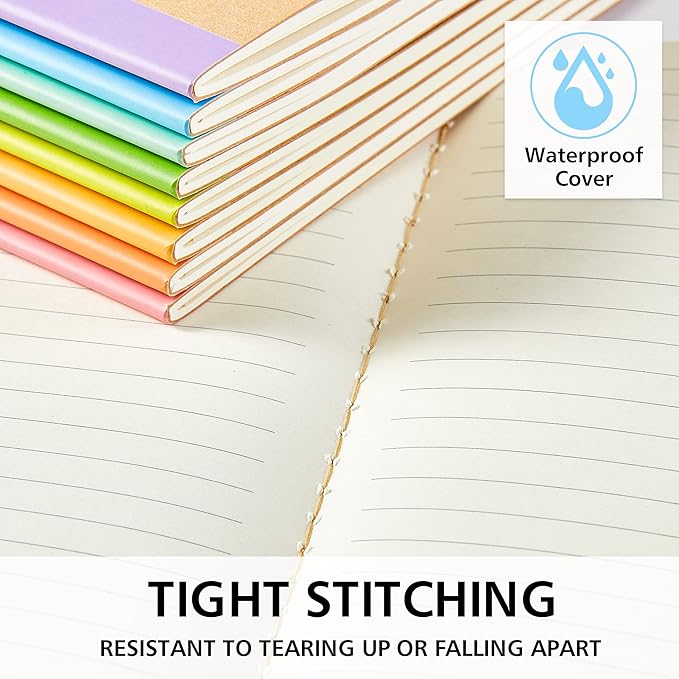 feela 56 Pack Composition Notebooks Bulk, Kraft Cover Lined Blank College Ruled Composition Travel Journals with Rainbow Spines For Women Students Business, 60 Pages, 8.3”x 5.5”, A5, 8 Pastel Colors