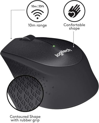 Logitech M330 Silent Plus Wireless Large Mouse - Black (Renewed)