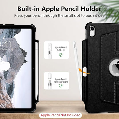 Fintie Rotating Case for iPad (A16) 11th Generation 11 Inch (2025), iPad 10th Generation 10.9 Inch (2022) - [Built-in Pencil Holder] 360 Degree Rotating Protective Stand Cover, Black