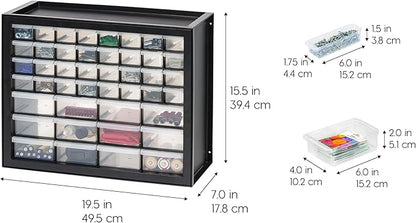 IRIS USA Screw Tool Organizer Small Parts Cabinet, 44-Drawer, Electronics Hardware Nuts and Bolts Plastic Storage Drawers Garage Storage, Stackable Bead Craft Organizer Building Bricks Sorter, Black