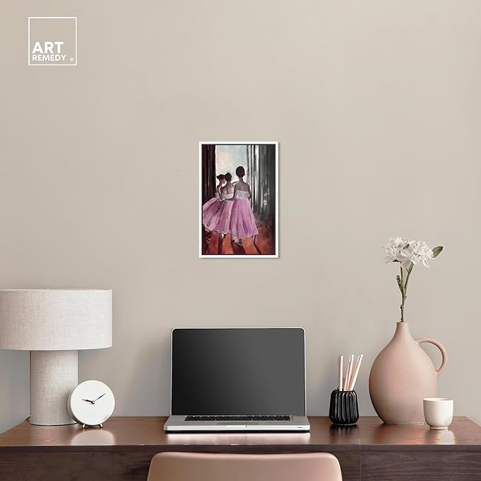 Art Remedy Little Girls Ballerinas Canvas Classic Vintage Wall Art, White Frame, 10" x 15"