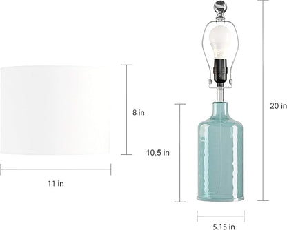 Table Lamp - Clear Glass Lamp with Open Base, LED Bulb, and Shade - Decorative Lighting for Coastal, Nautical, or Cottage Decor by Lavish Home (Blue)