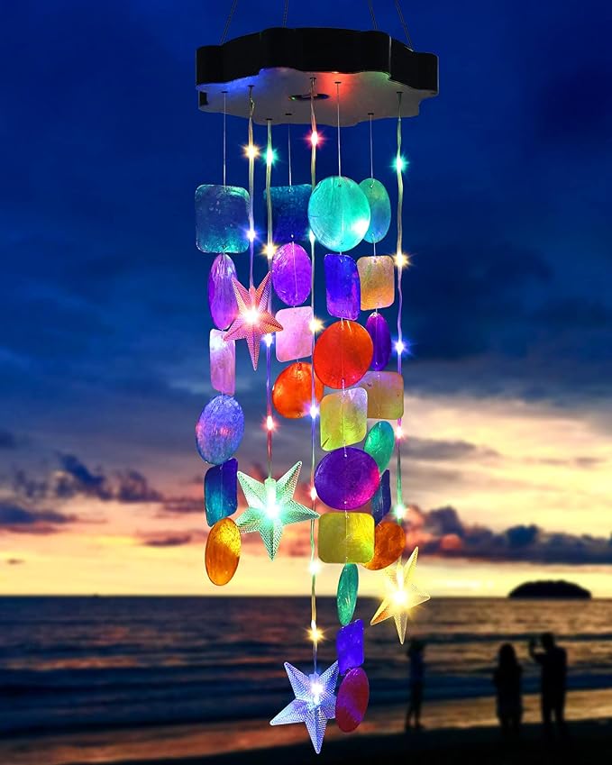 Toodour Solar Decorative Lights Outdoor, Colorful Shells Lights Gifts for Mom Grandma Women Wife Girls, Solar Wind Chimes Outside Decorative Mobile Light for Holiday Garden Porch Yard Window Decor