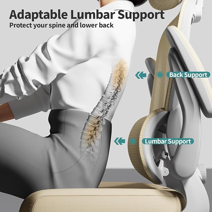TRALT Office Chair Ergonomic Desk Chair, 330 LBS Home Mesh Office Desk Chairs with Wheels, Comfortable Gaming Chair, High Back Office Chair for Long Hours (Beige)