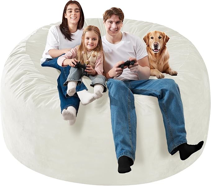 Homguava 6 FT Bean Bag Chair: 6' Bean Bags with Memory Foam Filled, Large Beanbag Chairs Soft Sofa with Dutch Velvet Cover-Beige