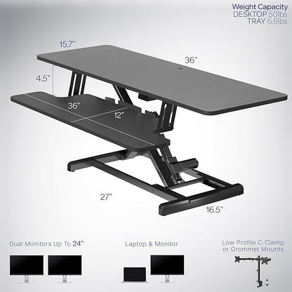 VIVO 36 inch Electric Motor Desk Converter, Height Adjustable Riser, Sit to Stand Dual Monitor and Laptop Workstation with Wide Keyboard Tray, Black, DESK-VE36B