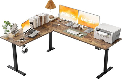 Agilestic L-Shaped Standing Desk Adjustable Height, Electric Corner Standing Desk, Sit Stand Up Desk, 75x61 inch Sit Stand Computer Table, Rustic Brown