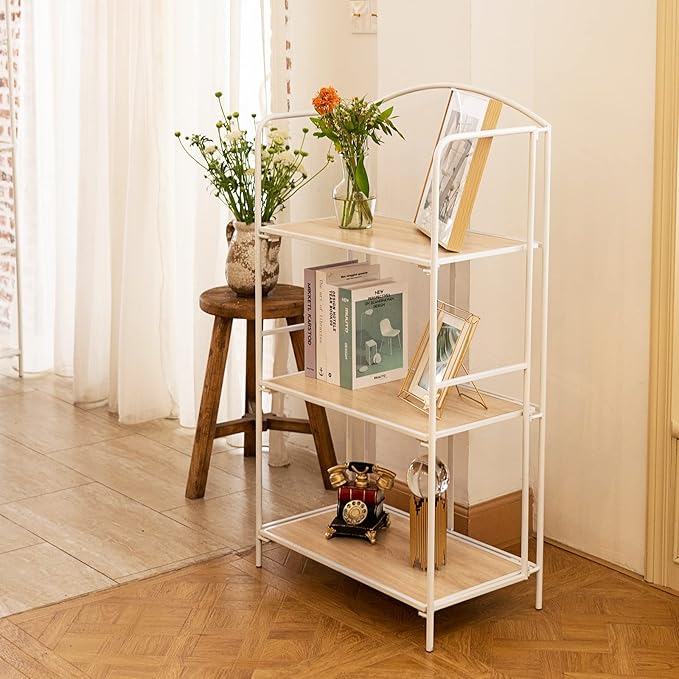 Crofy No Assembly Folding Bookshelf for Living Room, 3 Tier White Collapsible Book Shelf for Home Office, Portable Bookcase Storage Organizer