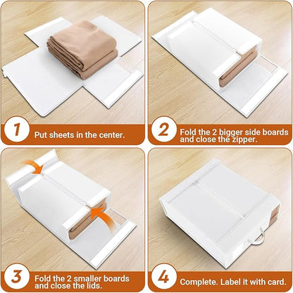 2 Pack Bed Sheet Closet Organizers and Storage,Sturdy Foldable Storage Containers with Window and Label,Storage and Organization for Bedding Sheets,Duvet Covers,Blankets (White)