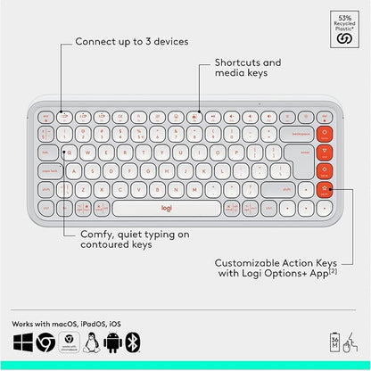 Logitech POP ICON Combo, Bluetooth Keyboard and Mouse Combo, Comfortable Typing, programmable Keys and Buttons, Quiet clicks, Easy-Switch up to 3 Devices - Off-White