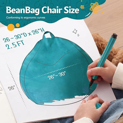 Homguava 2FT Bean Bag Chair: 2' Bean Bags with Memory Foam Filled,Comfy Beanbag Chairs Round Bean Bag Sofa with Dutch Velvet Cover-Sea Blue