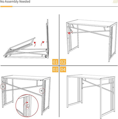 32 inch Small Folding Desk, Writing Gaming Computer Camping Desk for Small Spaces, No Assembly Required Home Office Desk, Natural and White