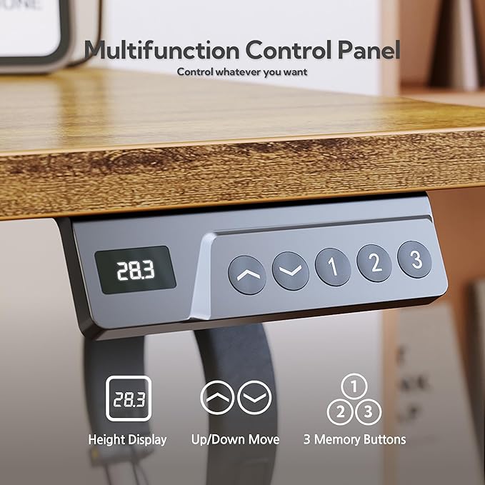 Seang Standing Desk with Drawer, 55" x 24" Height Adjustable Stand Up Desk, 3 Memory Height Settings with Cable Grommets & Storage Hooks, Ideal for Home & Office, Rustic Brown