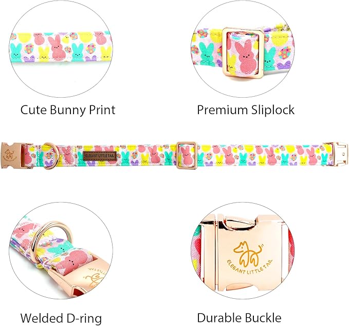 Elegant little tail Easter Dog Collar, Bunny Print Pet Collar Durable Cotton Dog Collars Girl or Boy Metal Collars Holiday Pet Gift Adjustable Dog Collar for Large Dogs