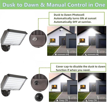 2Pack Dusk to Dawn Outdoor 100W LED Flood Light with Knuckle & Plate Mount, 3000K/4000K/5000K Color Selectable, ETL Commercial LED Security Lighting