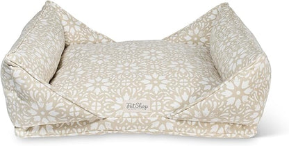 Fringe Studio Sevilla Tile Desert Sand 30" W x 23" D x 9.5" H Medium Mase Modern Cuddler Pet Bed, 100% Cotton Canvas Exterior w/Overfilled Bolster, Machine Washable, PetShop Collection (752002)
